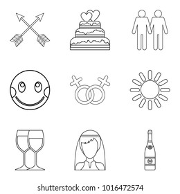 Tenderness icons set. Outline set of 9 tenderness vector icons for web isolated on white background