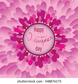 Tenderness. Pink flower of hearts, Vectorial image. Design of greeting-card with Day of Valentin. Abstraction. Pink flower with petals from hearts.