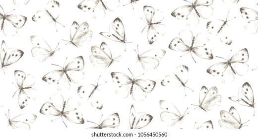 Tenderness of summer time. Butterfly, Pieris brassicae in the design of postcards. Wreath of white, flying butterflies.