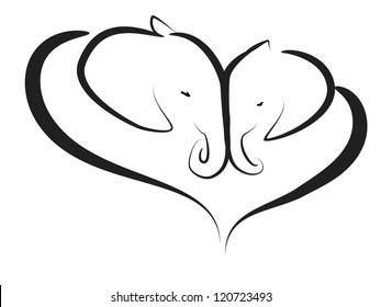 tenderness, vector image of couple of elephants