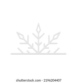 Ilustración vectorial 3d de plancha realista de solomillo blanco brillante medio copo de nieve. Hermosa helada de invierno para fresco navideño decoran la tradicional celebración navideña aislada. Diseño ornamental