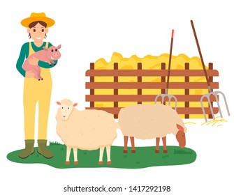 羊飼いと羊の雄の特徴 平らなベクターイラストデザイン 農家の動物の近くに羊飼いの杖を持つ 帽子をかぶった若い農夫の男 草と干し草を持つ緑の牧草地の田園風景 のベクター画像素材 ロイヤリティフリー 羊飼いと羊の雄の特徴 平らなベクターイラストデザイン 農家の動物の近くに羊飼いの杖を持つ 帽子をかぶった若い農夫の男 草と干し草を持つ緑の牧草地の田園風景 のベクター画像素材 ロイヤリティフリー