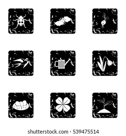 Tending garden icons set. Grunge illustration of 9 tending garden vector icons for web