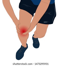 Tendon knee joint problems painful, swelling after from exercise vector illustration