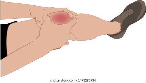 Tendon knee joint problems painful, swelling after from exercise vector illustration