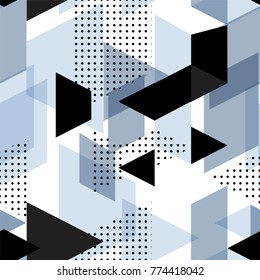 Tendy-Hintergründe, nahtloses Muster mit abstrakten Formen, geometrischer Stil der 80er Jahre. Retro-Kunst für Cover, Banner, Flyer und Poster.