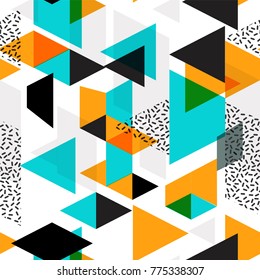 Tendy-Hintergründe, nahtloses Muster mit abstrakten Formen, geometrischer Hologramm-Stil. Retro-Kunst für Cover, Banner, Flyer und Poster.