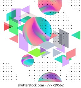 Tendy illustration backgrounds, seamless pattern with abstract shapes, geometric hologram style. Art for fabric, texture, contexture, cloth, tissue.