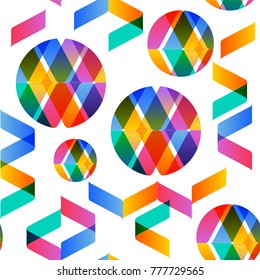 Tendy illustration backgrounds, seamless pattern with abstract shapes, geometric hologram style. Art for fabric, texture, contexture, cloth, tissue.