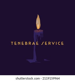 Tenebrae Service Candle Light Service With Single Purple Candle Also Know As The Service Of Shadows. Square Format. Dark Royal Purple. Abstract And Modern Illustration.