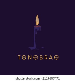 Tenebrae With Single With Single Purple Candle Also Know As The Service Of Shadows Or Candle Light Service. Square Format. Dark Royal Purple. Abstract And Modern Illustration.