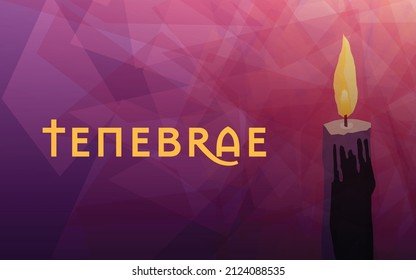  Tenebrae with single purple candle Also know as the Service of Shadows, a candle light service. Wide format with copy space. Multi-colored background hues of purple, violet and pink.