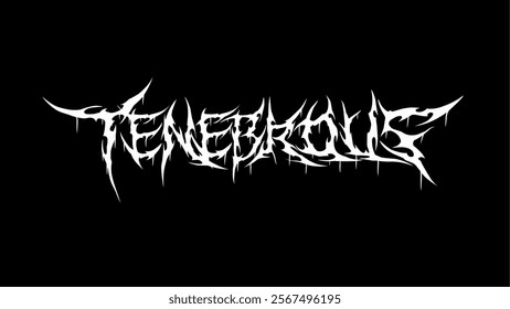 Tenebrous text typography vector design sharp and spiky in black and white. Perfect for dark themes, metal band merchandise, album covers, or horror inspired projects