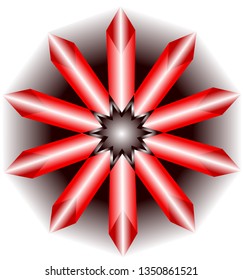 Ten-element red starfish on black background and black center.
