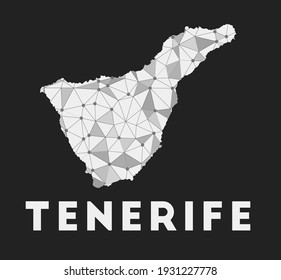 Tenerife - communication network map of island. Tenerife trendy geometric design on dark background. Technology, internet, network, telecommunication concept. Vector illustration.