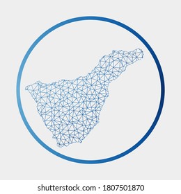 Tenerife icon. Network map of the island. Round Tenerife sign with gradient ring. Technology, internet, network, telecommunication concept. Vector illustration.