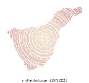 Tenerife map filled with concentric circles. Sketch-style circles in the shape of the island. Vector illustration.