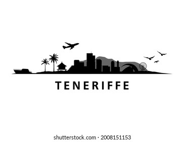 Teneriffe Tropical Exotic Island in Spain Landscape Skyline Vector Silhouette 