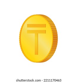 Tenge. 3D isometric Physical coins. Currency. Golden coins with Tenge symbol isolated on white background. Vector illustration. KZT.