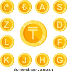 Tenge, coin, money color icon in a collection with other items