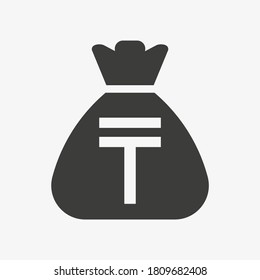 Tenge icon. Money bag flat icon vector pictogram. Sack with Kazakhstani tenge isolated on white background. Kazakh currency symbol.