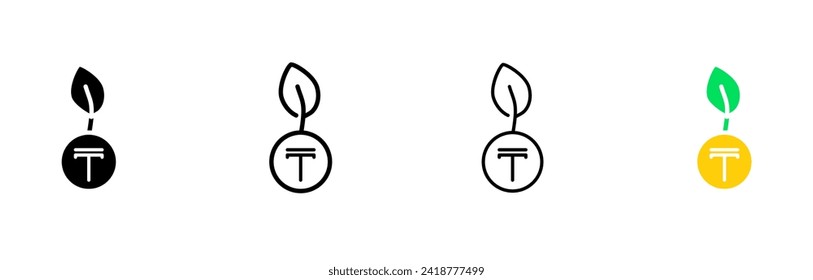 Tenge inside apple icons. Different styles, Tenge coin and apple. Vector icons