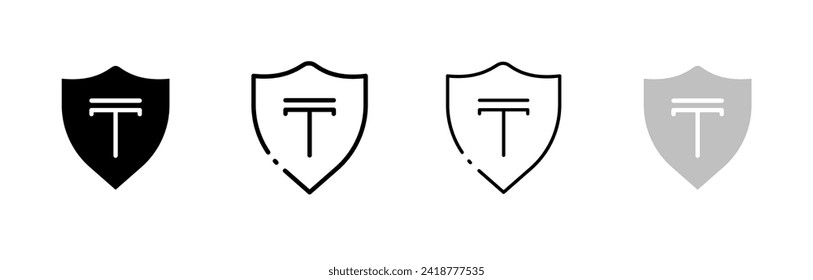 Tenge inside shield icon. Different styles, Tenge set inside the shield, protection design. Vector icons