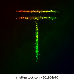 Tenge Sign Illustration Icon, Lights Silhouette on Dark Background. Glowing Lines and Points
