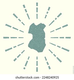 Tenggol Island Logo. Grunge sunburst poster with border map. Shape of Tenggol Island filled with hex digits with sunburst rays around. Creative vector illustration.