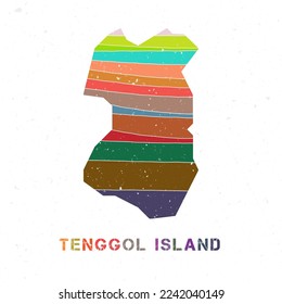 Tenggol Island map design. Shape of the island with beautiful geometric waves and grunge texture. Creative vector illustration.