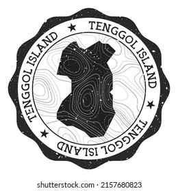 Tenggol Island outdoor stamp. Round sticker with map with topographic isolines. Vector illustration. Can be used as insignia, logotype, label, sticker or badge of the Tenggol Island.