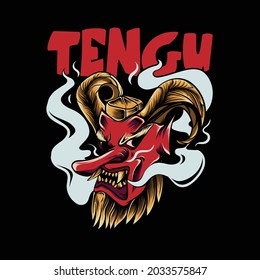 tengu illustration with smoke for t-shirt