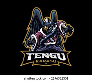 Tengu karasu mascot logo design. Tengu crow vector illustration. Logo illustration for mascot or symbol and identity, emblem sports or e-sports gaming team