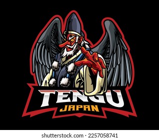 Tengu Mascot Logo Design. A Majestic and Fierce Representation of Japanese Mythology