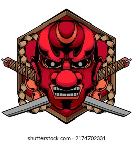 tengu mask and katana logo, vector EPS 10