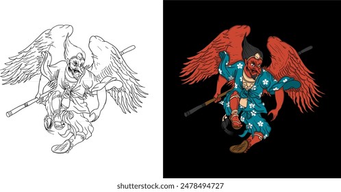 Criatura mitológica tengu de Japón