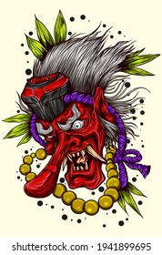 Tengu vector illustration. japanese tengu mask