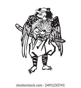  Tengu, a winged demon of Japanese folklore.Vector Illustration.