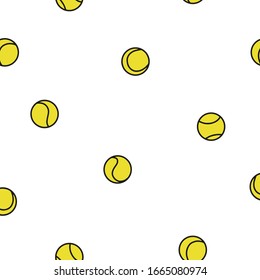 Tenis ball vector seamless pattern. Sport background design. Hand draw illustration.