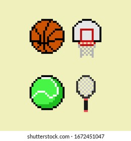 tenis and basket ball set vector illustration pixel art