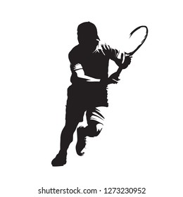 Tenis player, isolated vector silhouette, ink drawing. Individual sport