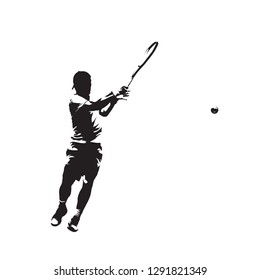 Tenis player, isolated vector silhouette, ink drawing. Individual sport