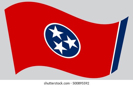 Tennessean official flag, symbol. American patriotic element. USA banner. United States of America background. Flag of the US state of Tennessee waving on gray background, vector