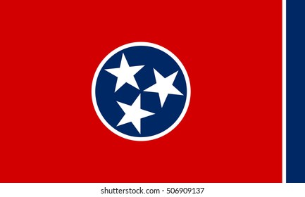 Tennessean official flag, symbol. American patriotic element. USA banner. United States of America background. Flag of the US state of Tennessee, correct size, proportions, colors, vector illustration