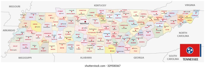 tennessee administrative map with flag