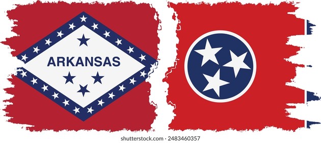 Tennessee and Arkansas states grunge brush flags connection, vector