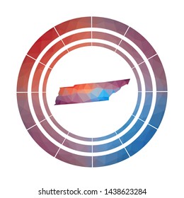 Tennessee badge. Bright gradient logo of US state in low poly style. Multicolored Tennessee rounded sign with map in geometric style for your infographics.