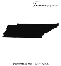 Tennessee black silhouette vector map. Editable high quality illustration of the American state of Tennessee simple map