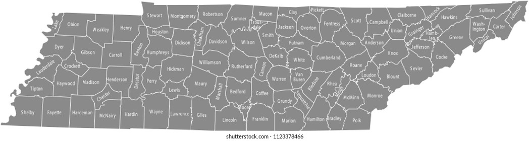 Map Of Tn Counties Tennessee Counties Map Vector Outline Gray Stock Vector (Royalty Free)  1123378259