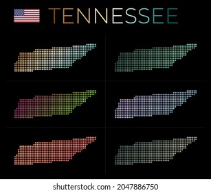 Tennessee dotted map set. Map of Tennessee in dotted style. Borders of the US state filled with beautiful smooth gradient circles. Elegant vector illustration.